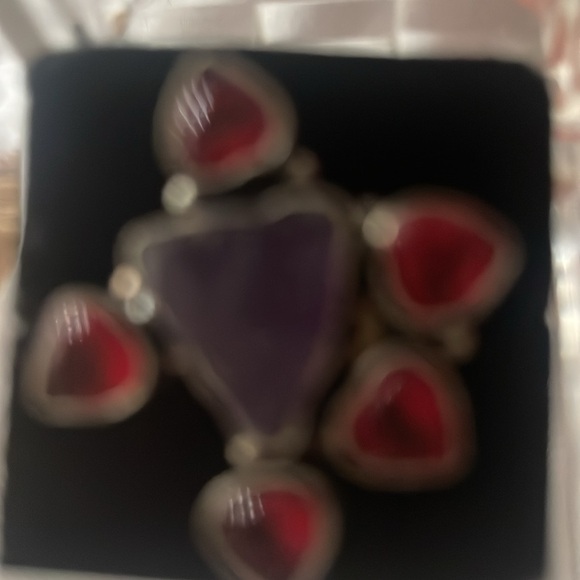 .925 Sterling Silver Purple Agate and heart Red Garnet Cluster Ring - Picture 3 of 8